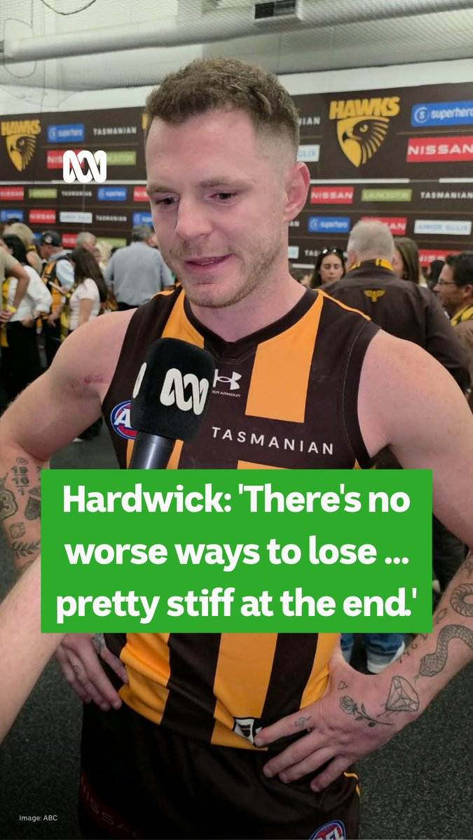 "Pretty stiff in the end." 💔 A heartbroken Blake Hardwick says Hawthorn are "pretty flat" but will get around each other and "share the hurt" after a nine-point preliminary finals loss to the Brisbane Lions. Read more: #AFL #AFLFinals #AFLHawksLions