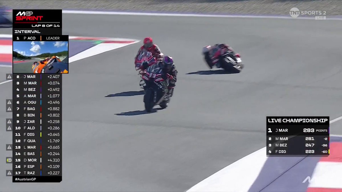 Martin gets his revenge! 😈 An incredible ride to recover into the podium places and then gives Marquez a taste of his own medicine! 💊 #MotoGP | #AustrianGP | Live on TNT Sports and HBO Max