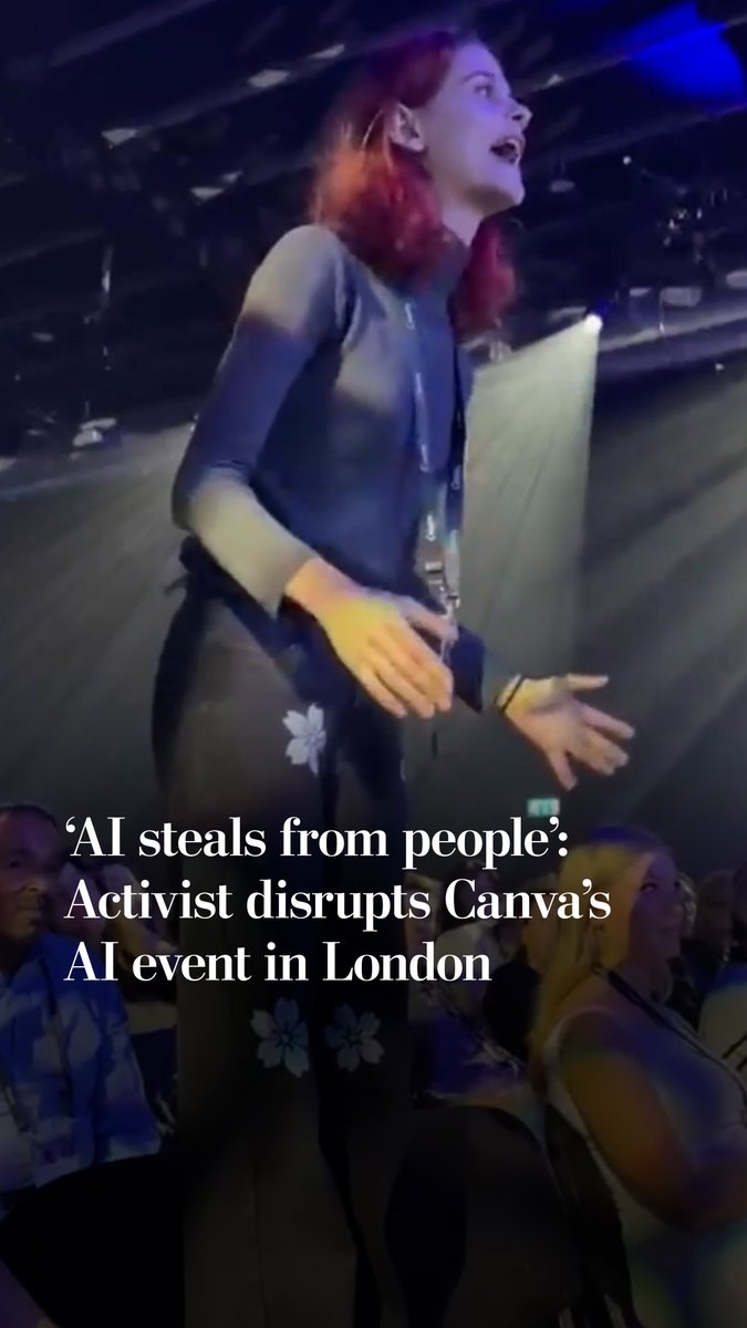 An activist disrupted a Canva AI event in London, calling for a moratorium on data centers and greater public involvement in AI. The protest was organized by “Pull the Plug,” a group that says it wants ordinary people to have more say in how AI is introduced.