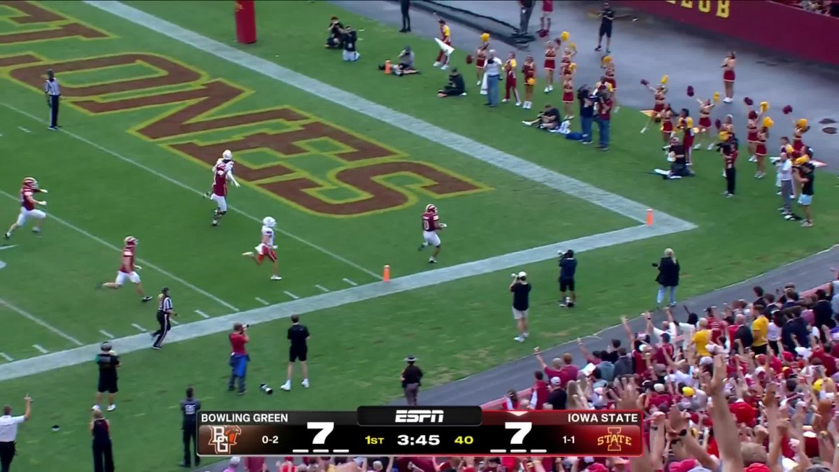 A 100-yard kickoff return TD and a 61-yard rushing TD for Iowa State in the first quarter‼️