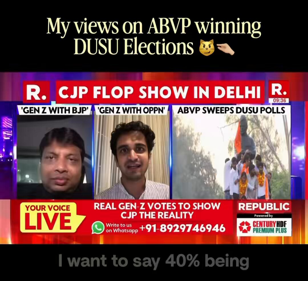 my views on abvp winning dusu elections👇🏼 (left can’t mess w a girlypop😗)