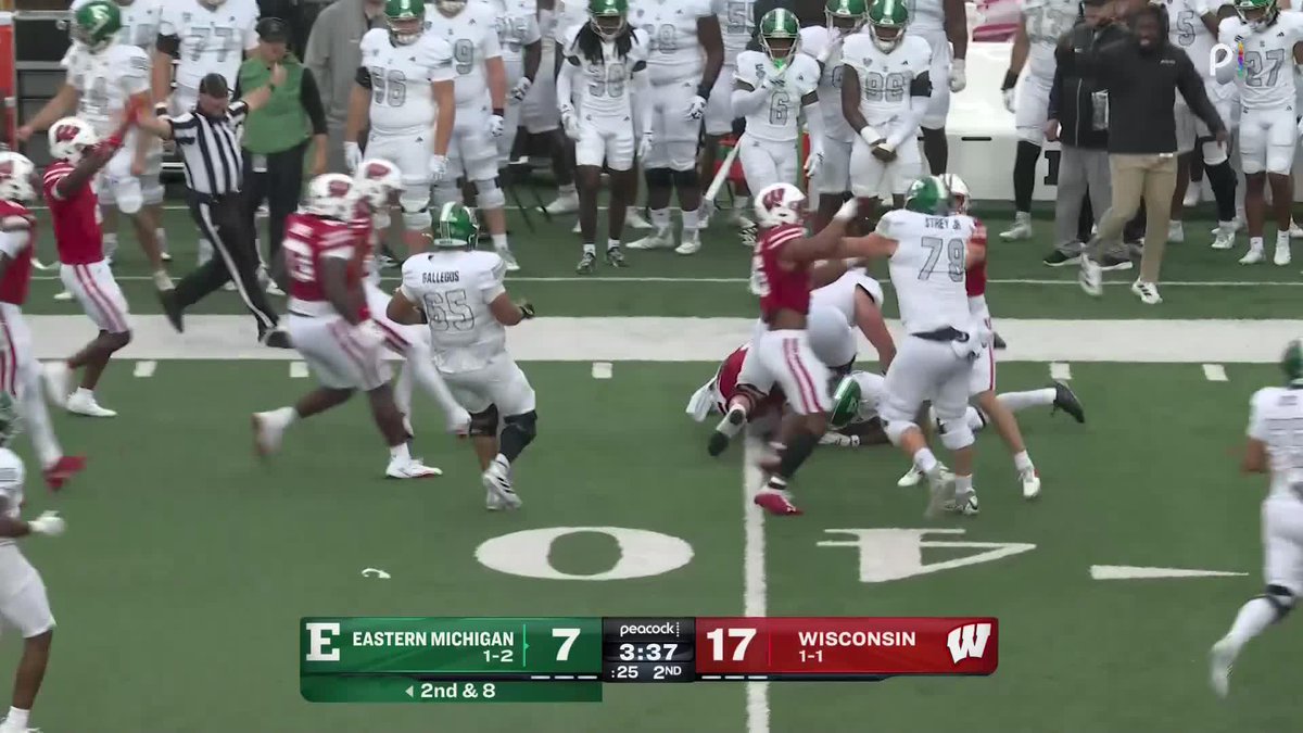Mason Posa locks in Wisconsin's FIRST INTERCEPTION of the season! 📺 Big Ten Football: Eastern Michigan at Wisconsin on Peacock & NBCSN