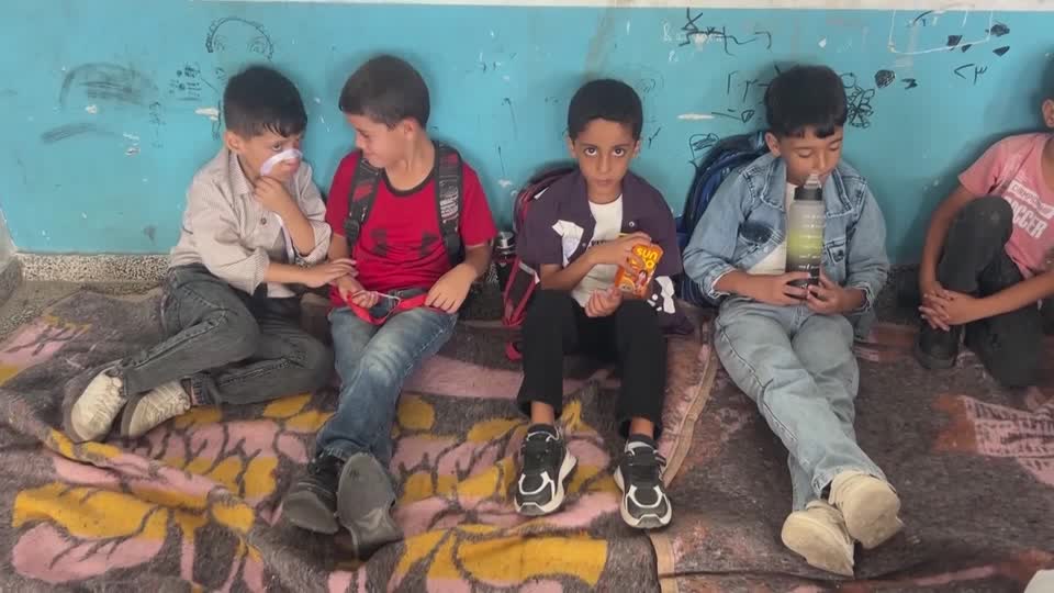 With school supplies scarce and buildings destroyed, 541,000 Gazan students resume classes in tents.