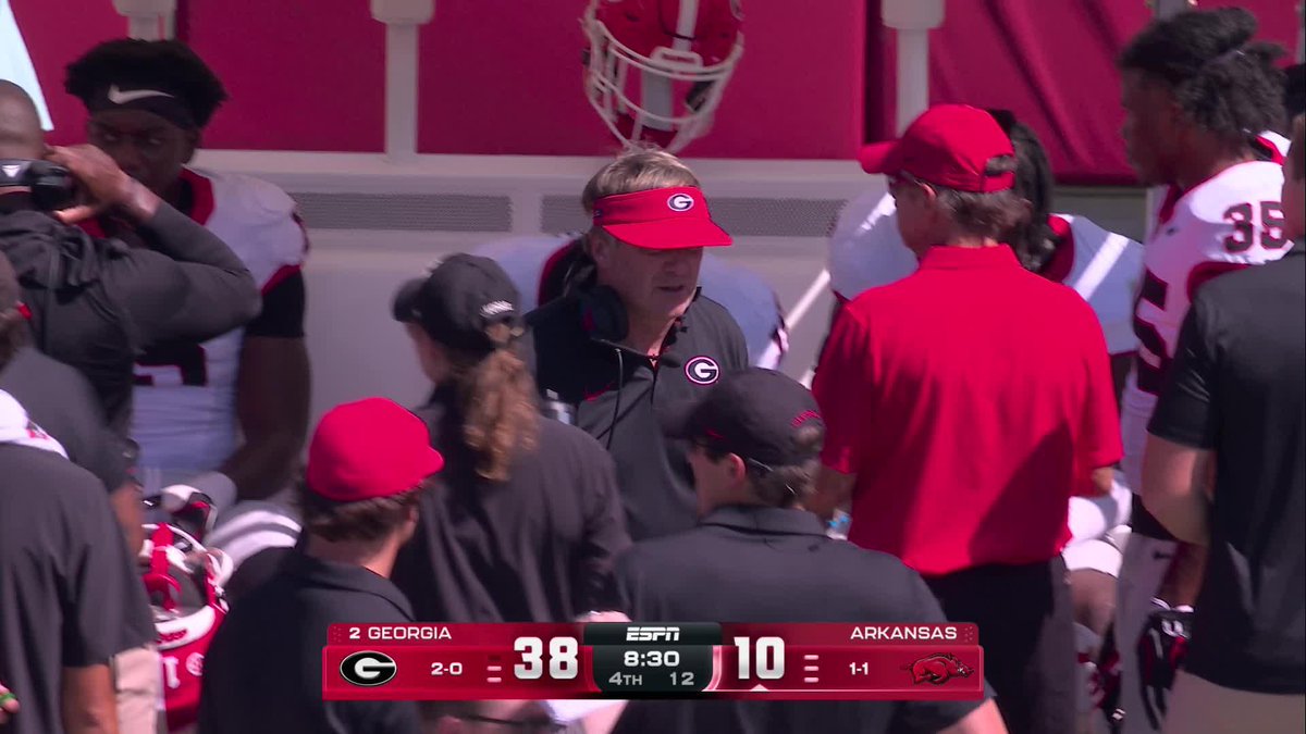 Georgia HC Kirby Smart still coaching up his team up 28 points.