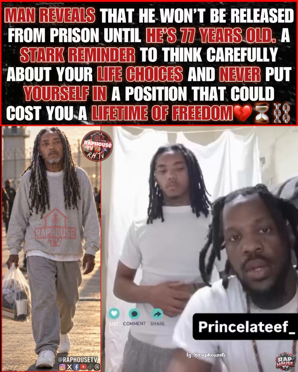 Man reveals that he won’t be released from prison until he’s 77 years old. A stark reminder to think carefully about your life choices and never put yourself in a position that could cost you a lifetime of freedom💔⏳⛓️