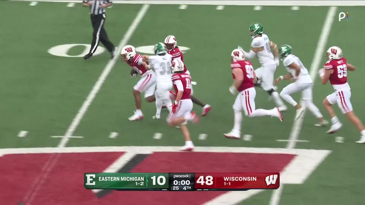 FINAL PLAY OF THE GAME: WHAT A SEQUENCE! Eastern Michigan's field goal attempt with two seconds remaining is BLOCKED & scooped up for the Badgers SCORE! 📺 Big Ten Football: Eastern Michigan at Wisconsin on Peacock & NBCSN