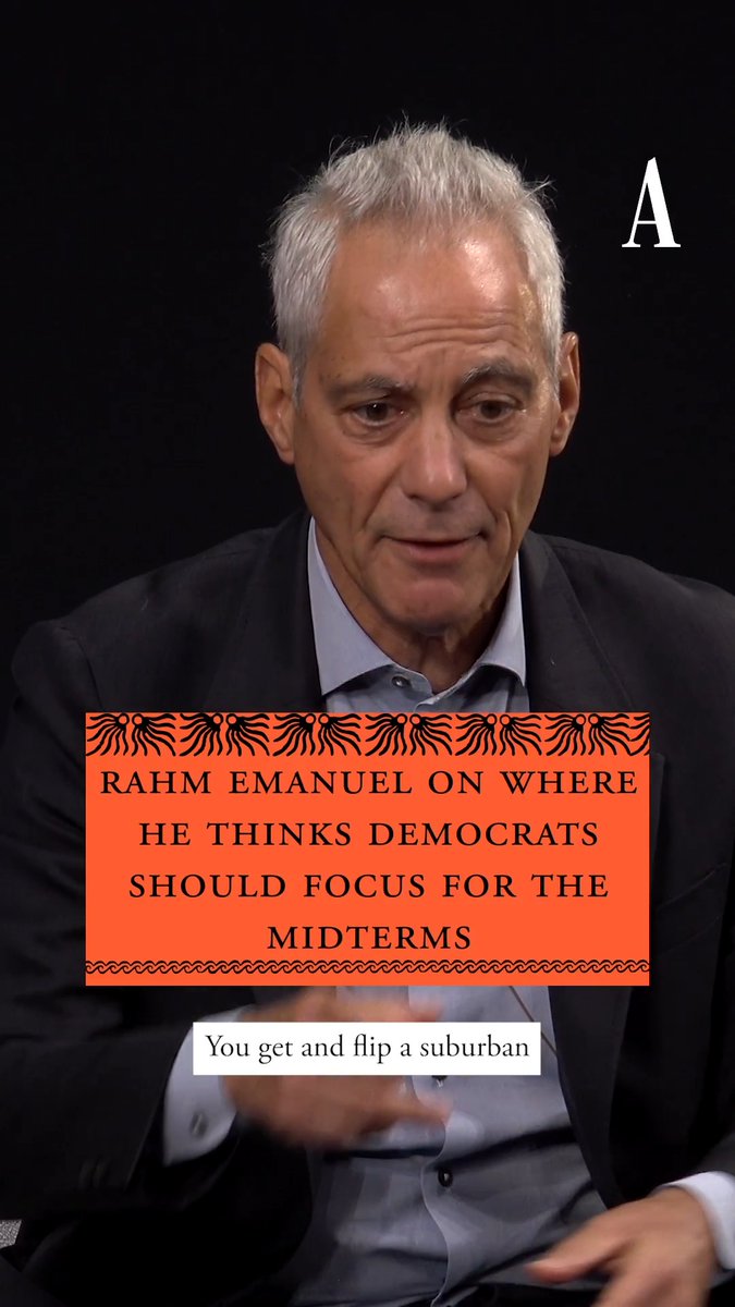 “The first eight letters of ‘progressive’ spell ‘progress’—and you can’t make progress without a majority,” Rahm Emanuel tells Ashley Parker. “You can sit there and hold a press conference otherwise. I want the gavel.” #TAF26