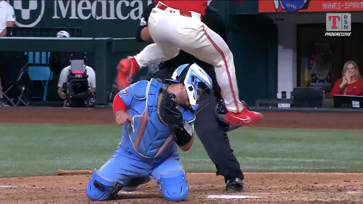 Jumping over the catcher but the camera angles keep getting cooler: