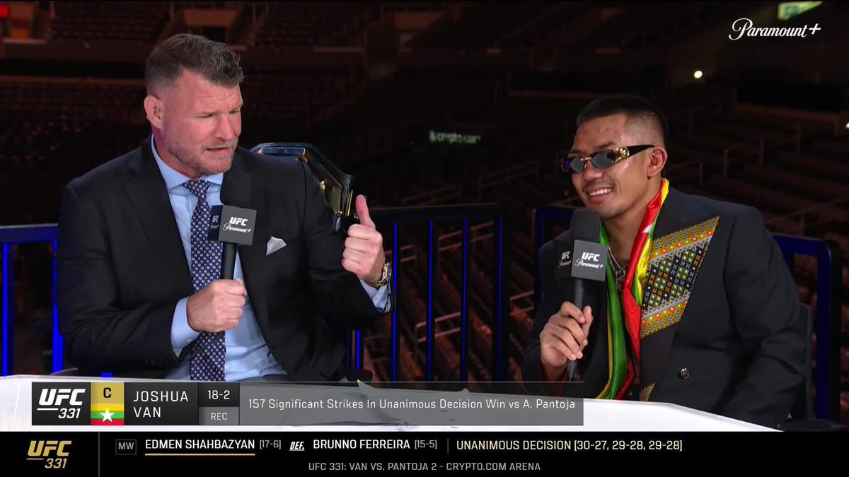 Joshua Van after his win at #UFC331: "It feels great, but look at my face. I gotta plenty of work to do... I shouldn't be getting touched like this." 📺 Paramount+