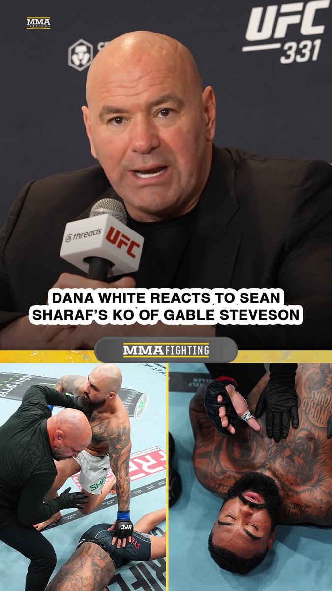 Dana White gives his immediate reaction to Sean Sharaf's shocking KO over Gable Steveson at #UFC331: "Anything is possible when two guys get in there and start fighting."