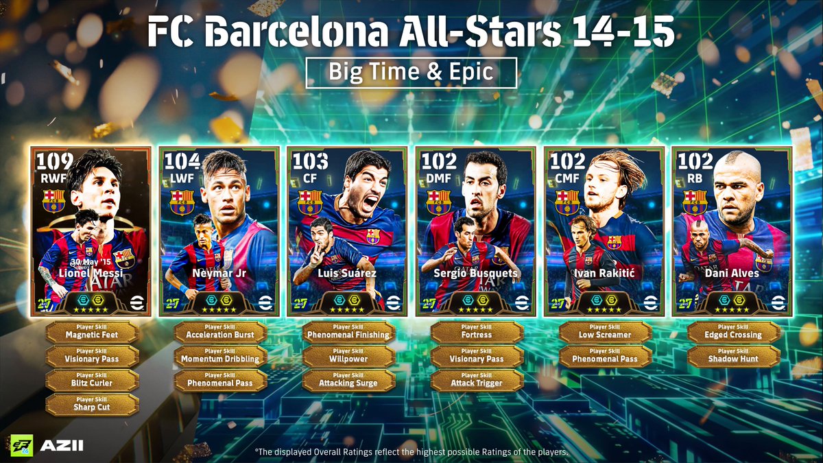 【𝐁𝐢𝐠 𝐓𝐢𝐦𝐞 🟧 & 𝐄𝐩𝐢𝐜 🟩 - 𝐂𝐨𝐧𝐜𝐞𝐩𝐭 - 𝐀𝐧𝐢𝐦𝐚𝐭𝐞𝐝】 FC Barcelona All-Stars 14-15 🔴🔵🟡 Lionel Messi 🇦🇷 - Masterclass v Athletic Bilbao on May 30, 2015 Neymar Jr 🇧🇷 Luis Suárez 🇺🇾 Sergio Busquets 🇪🇸 Ivan Rakitić 🇭🇷 Dani Alves 🇧🇷 #eFootball #eFootball2027 #イーフト #イーフト202