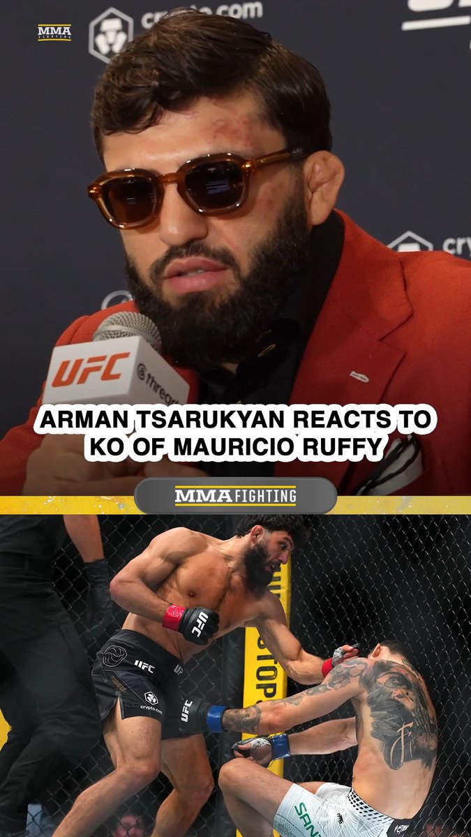 Arman Tsarkyan gives his immediate reaction to his KO of Mauricio Ruffy and his callout of Justin Gaethje at #UFC331: "I wanted to finish him, and I did. It was great. … [Justin Gaethje] already knows his message. He's fighting me next."