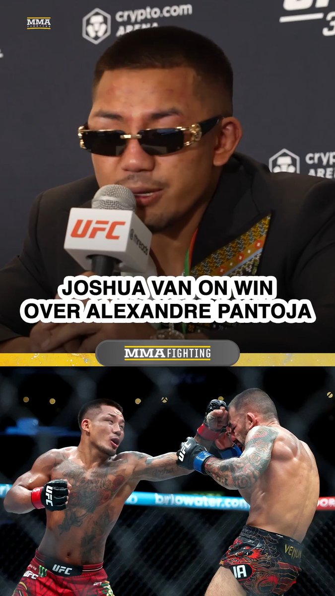 Joshua Van gives his immediate reaction to his Fight of the Night win over Alexandre Pantoja at #UFC331: "He's a mental giant. He don't want to fall, and he don't want to show he's hurt. … That's why I respect him so much."