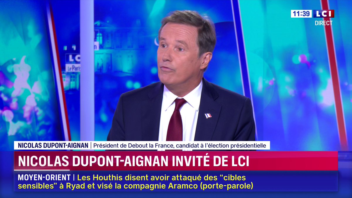 🗣️ Guerre en Ukraine : "Je veux arrêter tout financement", affirme Nicolas Dupont-Aignan, candidat à la présidentielle Le président de Debout la France est l'invité de Objectif 2027 sur LCI