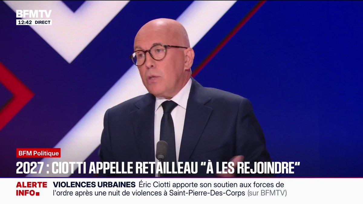 "Je dis à Bruno de nous rejoindre", lance Éric Ciotti, président de l'UDR et maire de Nice, à l'adresse de Bruno Retailleau