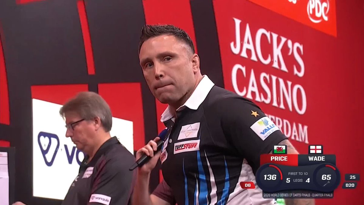 PRICE TWO CLEAR! It's another CLUTCH combination checkout from Gerwyn Price! The Welshman lands a brilliant 136 to lead Wade 6-4! 📺 #WSODFinals | QF