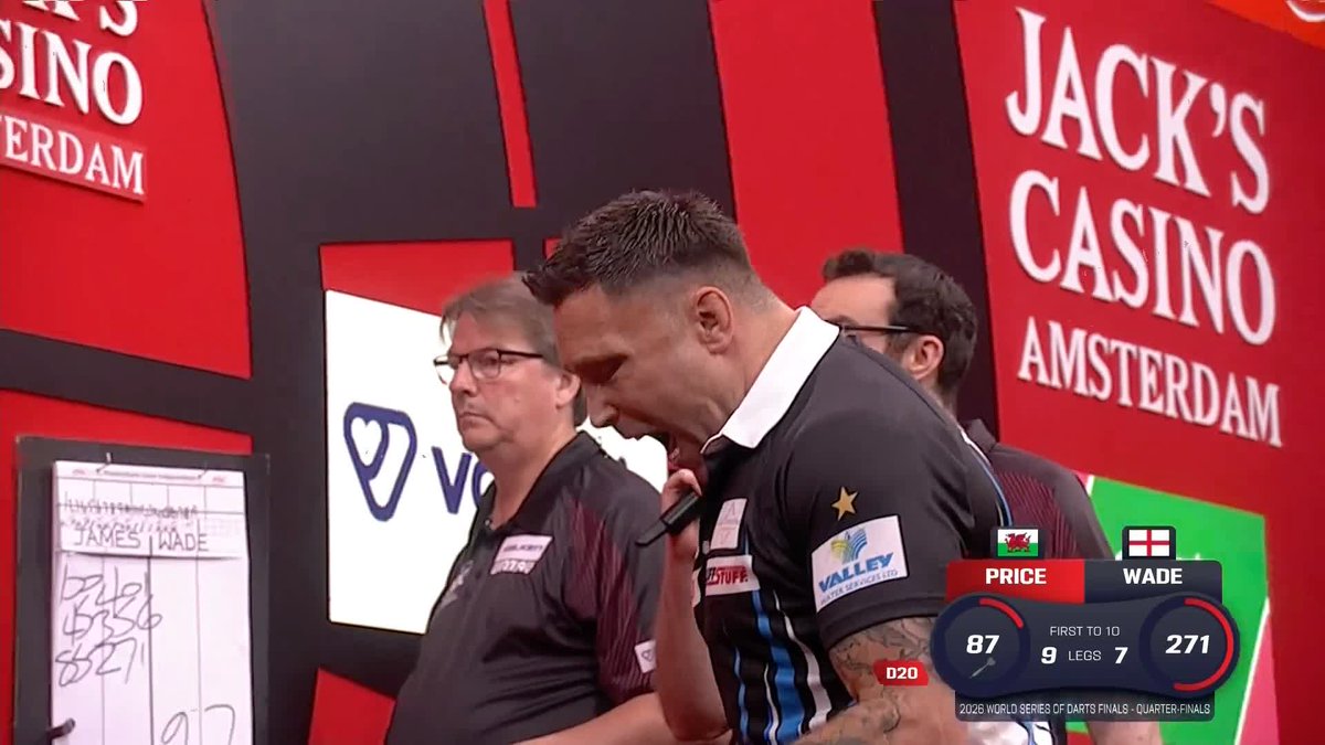 PRICE DOWNS WADE! Gerwyn Price progresses to the semi-finals after defeating James Wade 10-7 with a stellar 103.86 average! 📺 #WSODFinals | QF