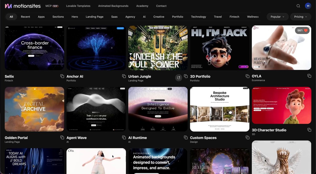 🍟 still using Pinterest for design inspo in 2026? these will replace it. 👇 1. — 500+ website prompts. 100+ 3D scenes, 100+ interactive gradients, 300+ backgrounds, motion sections. Everything's a prompt. 2. — call-to-actions that actually get clicked. 3. — a gallery of bold, loud mobile websites. 4. — the tiny motion & interaction details that read as expensive. 5. — the best of what shipped today, refreshed daily. 6. — the sharpest social post design in one place. 7. — every navbar pattern worth copying. bookmark this before you forget 🧷