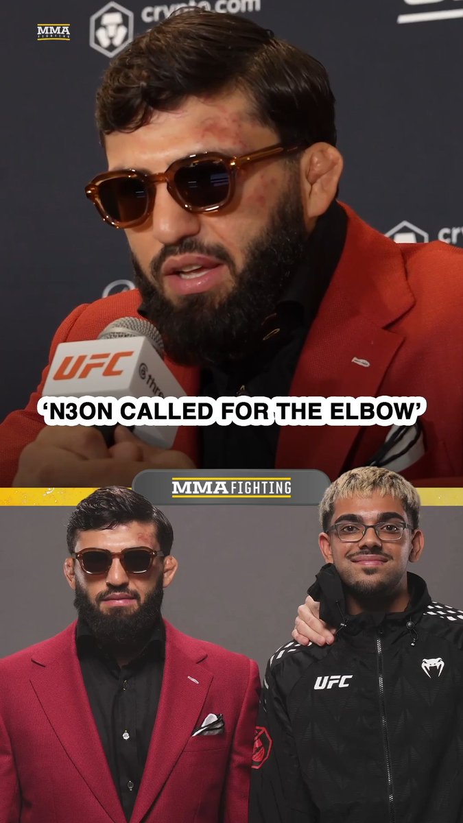 Arman Tsarukyan jokes that it was N3on who called for the standing elbow that finished Mauricio Ruffy at #UFC331: "I heard it, and I did it. Great cornerman." 😅