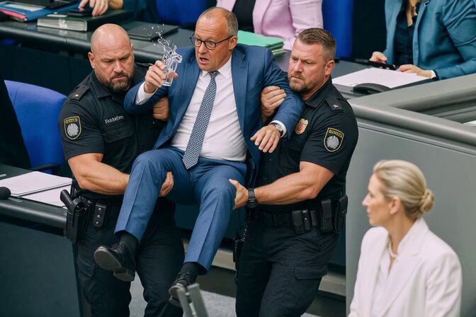 +++ EIL +++ Bundeskanzler weigert sich zurück zu treten +++ wird aus dem Saal getragen +++ [KI - generiert 📹 Satire]