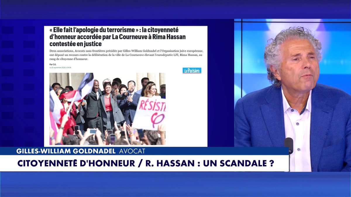 Gilles-William Goldnadel, avocat, sur la citoyenneté d’honneur accordée par La Courneuve à Rima Hassan : «Nous avons saisi le tribunal», dans #FaceAFace Toute l'info est à retrouver sur