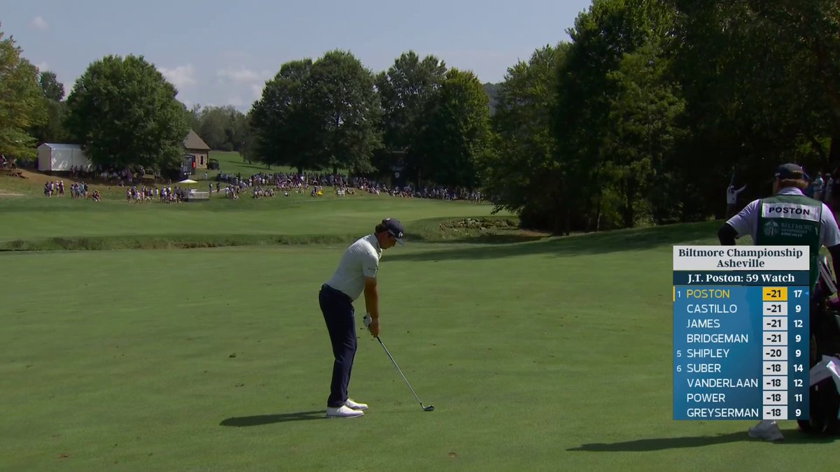 PUTT FOR 59 ‼️ J.T. Poston lands safely on the green from 186 for a lengthy birdie chance to break 60