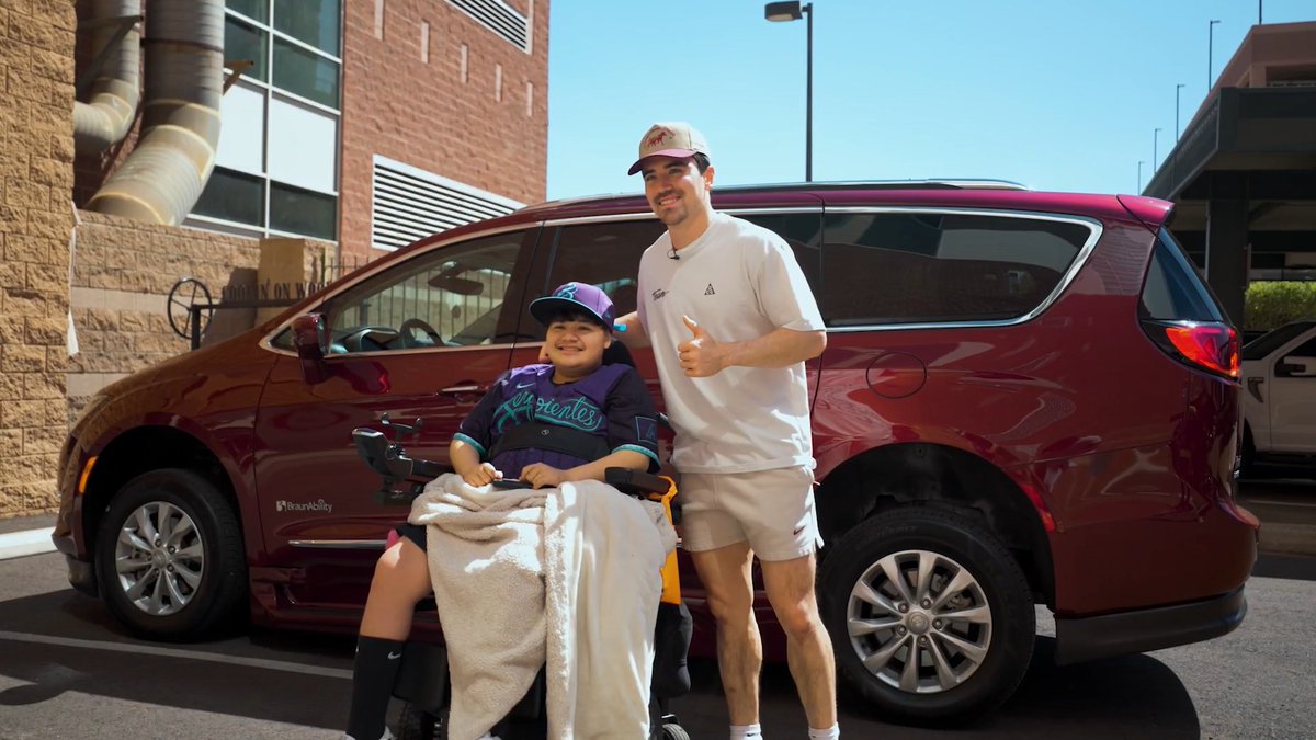 Last year, Chris suffered a severe spinal cord injury in a car accident that left him without movement below his chest and accessible transportation. Corbin Carroll visited him in the hospital and helped purchase an accessible van to help him continue his education.