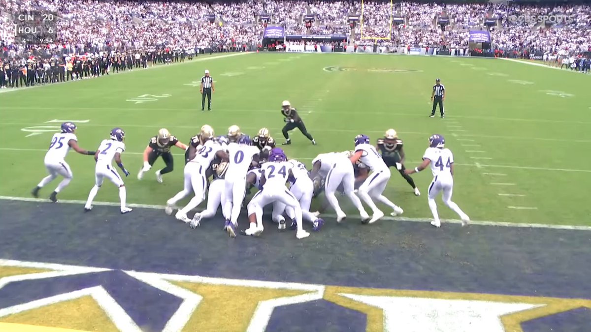 I am more surprised that the ruling on the field in #NOvsBAL was touchdown vs instant replay standing with the on-field ruling. After looking at all the angles in replay, I can't see the football cross the goal line. Plays at the goal line are incredibly hard to overturn because of the obstruction of bodies and the lack of a clear and obvious shot that shows the runner down with the ball visibly short. There is also a clear facemask on Shough, but that aspect of the play is not able to be changed via replay. Incredibly difficult and frustrating play to weigh in on from the booth. This ruling stands regardless of what the ruling on the field is IMO.