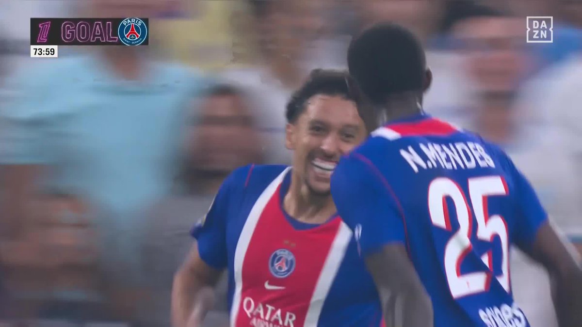 すぐに突き放す!⚡️ ヌーノ・メンデスのクロスにマルキーニョス⚽️ 頼れるキャプテンが勝ち越し弾!🙌 🇫🇷リーグアン第5節 🆚マルセイユ×PSG #リーグアン #だったらDAZN