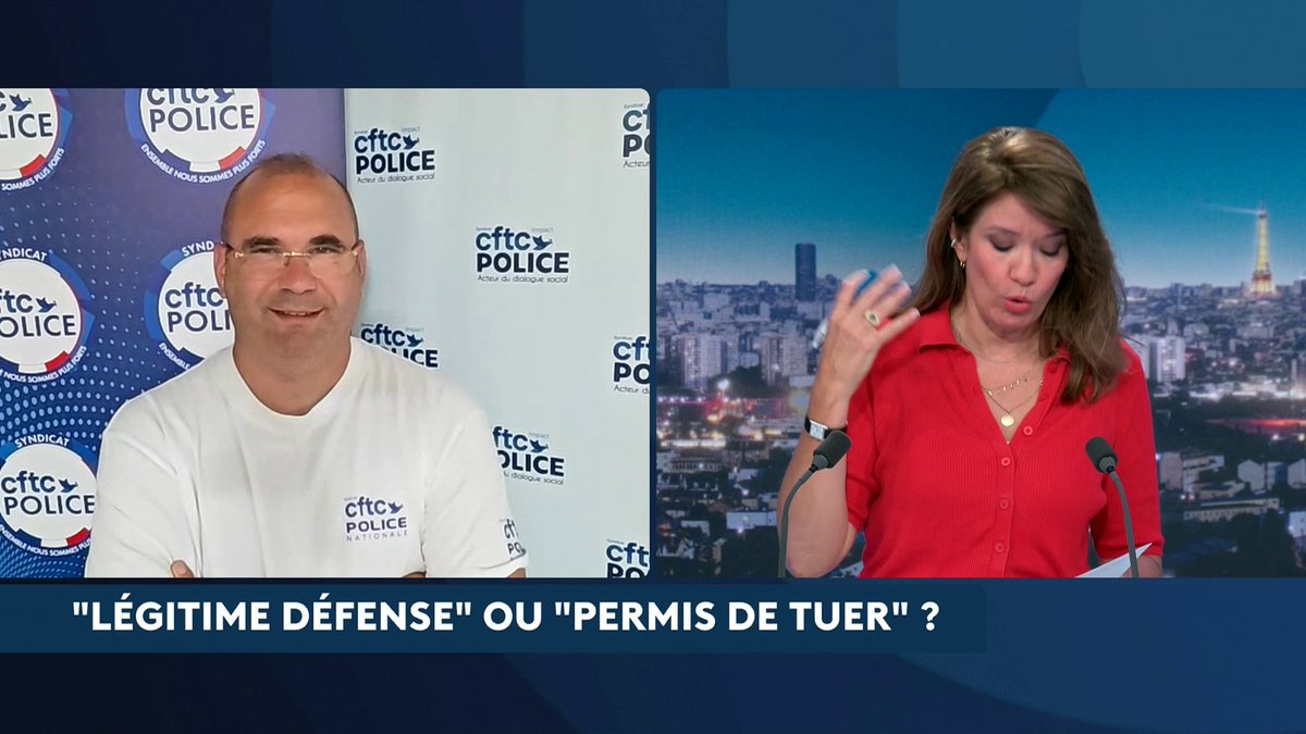 🔴 Police : "Ce n'est pas du tout un permis de tuer", affirme Axel Ronde, porte-parole de CFTC-Police. "Un policier, dans la grande majorité des cas, s'il peut éviter d'ouvrir le feu, il le fera", même en situation de légitime défense. #ASuivreAvecClaireElisabethBeaufort #canal16