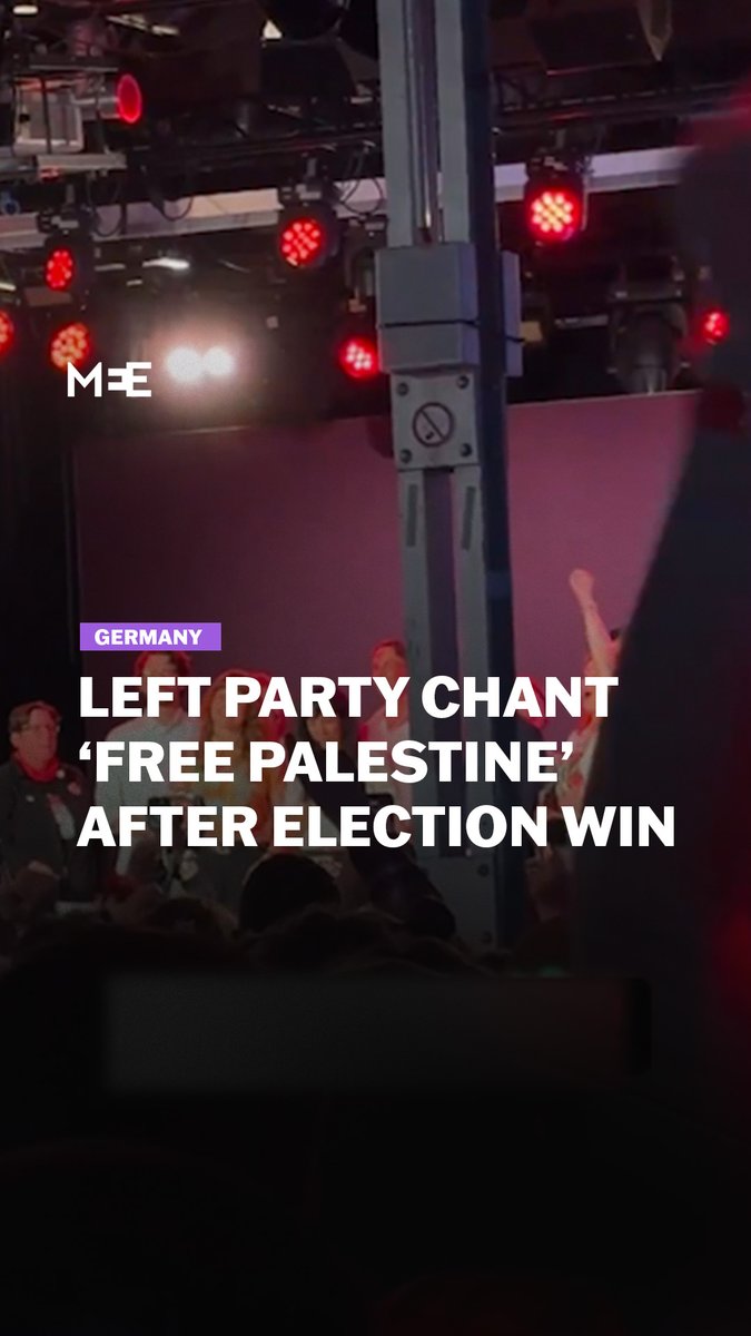 Supporters of Germany’s Left Party chant “Free Palestine” during celebrations after the party won Berlin’s state election on Sunday. The result came on the same day the far-right AfD won in Mecklenburg-Western Pomerania, underscoring contrasting political shifts across Germany.