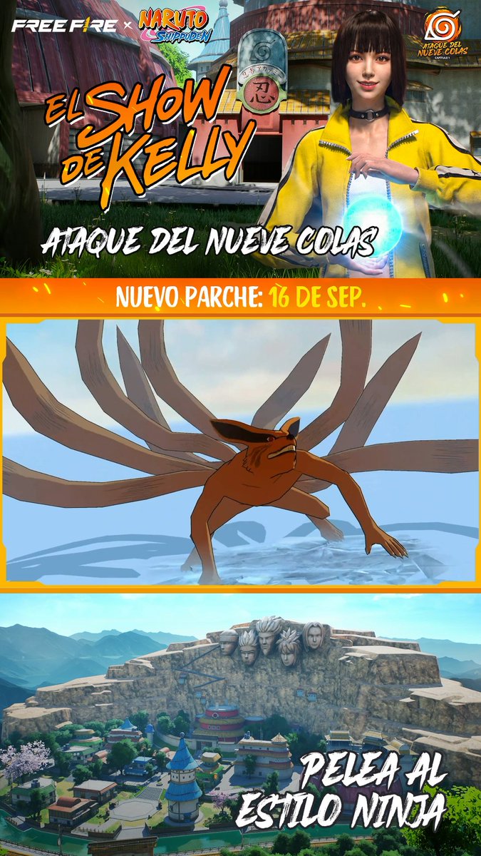 Entra a campo con estilo ninja y sobrevive al ataque del Nueve Colas. 🥷 La Nueva Actualización ya llegó y no te puedes perder las nuevas formas de pelear. #FFxNARUTOSHIPPUDEN #FreeFire