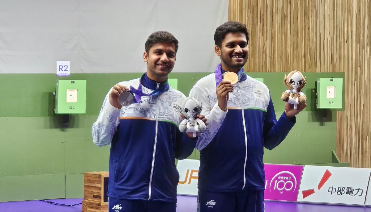Double podium for Bharat ๐ฎ๐ณ๐ฅ๐ฅ Huge congrats to Himanshu Dhillon (Silver) and Rudrankksh Patil (Bronze) in the Menโs 10m Air Rifle. Proud of our champions! #Cheer4Bharat #AsianGames2026