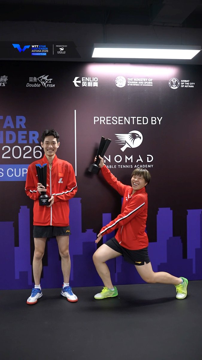 Champion poses? We’ve got options! 😎🏆 #WTTAstana #TableTennis