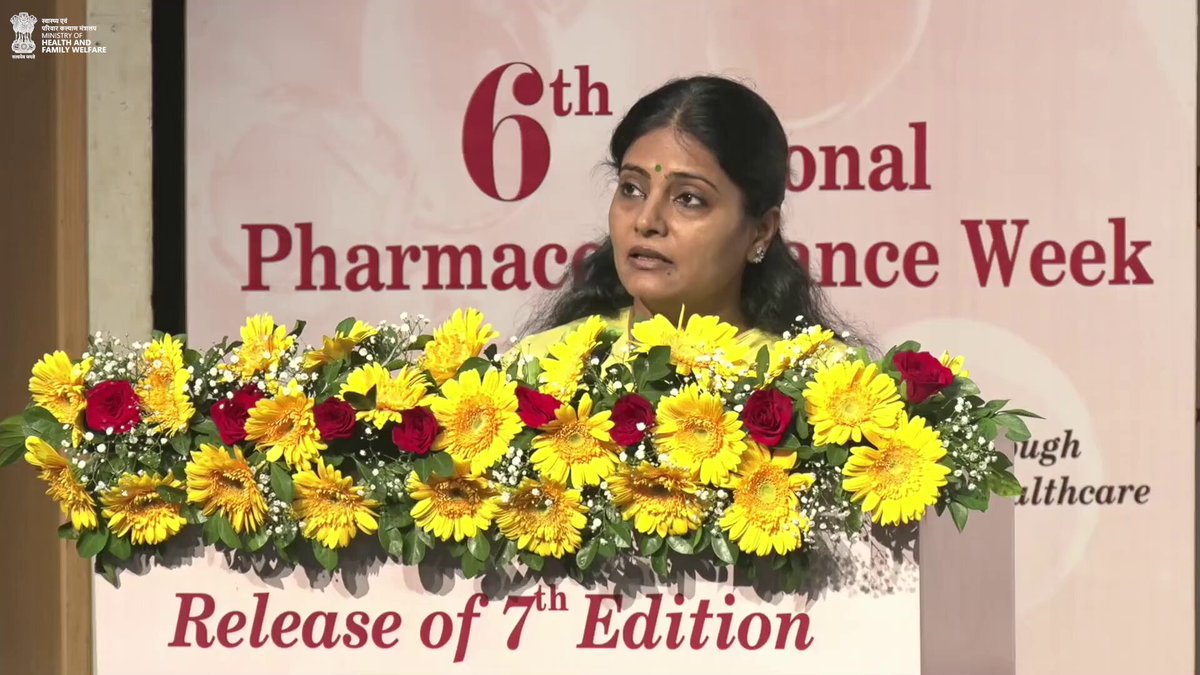 At the Release Ceremony of the 7th Edition of the National Formulary of India (NFI), Smt. Anupriya Patel, Union Minister of State for Health & Family Welfare and Chemicals & Fertilisers, highlighted rational use of medicines and pharmacovigilance as key pillars of patient safety and public health. Emphasising the principle of ‘do no harm to the patient’, she stressed that safe medication requires the right medicine, dosage, duration and patient, along with continuous monitoring of medicine safety. #NationalFormularyOfIndia #Pharmacovigilance #PatientSafety