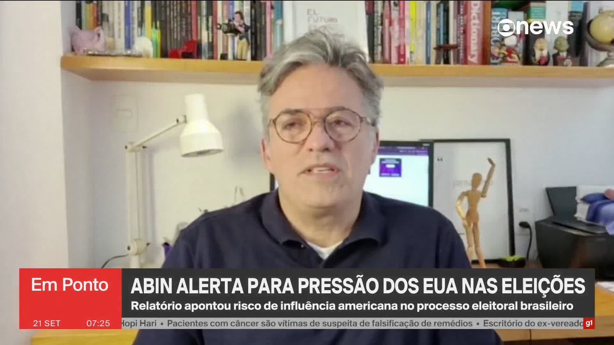 "É mais um padrão de comportamento do Trump em relação ao Brasil", analisa Marcelo Lins sobre o alerta da ABIN para pressão dos EUA nas eleições brasileiras. ️➡️#GloboNewsEmPonto de segunda a sexta, às 06h30, na #GloboNews