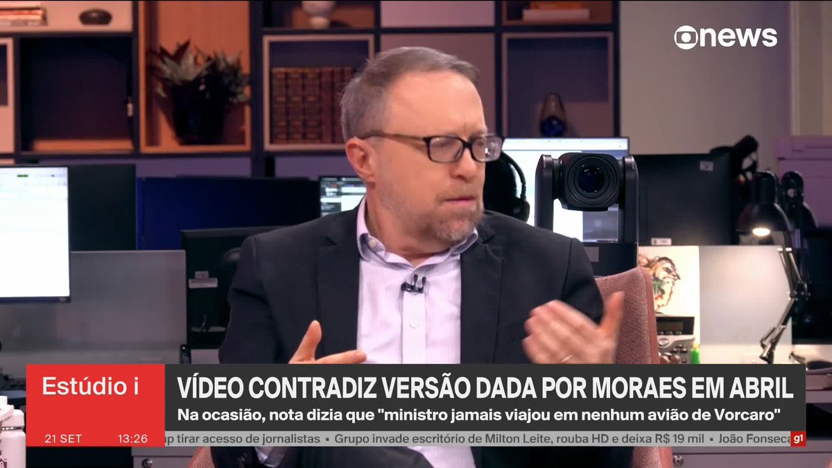 "Ele mentiu usando a estrutura do Supremo (...)", diz thomas traumann ao relembrar que o ministro Alexandre de Moraes emitiu uma nota oficial em que negava ter voado em avião de Daniel Vorcaro. ️➡️#Estudioi de segunda a sexta, às 13h, na #GloboNews