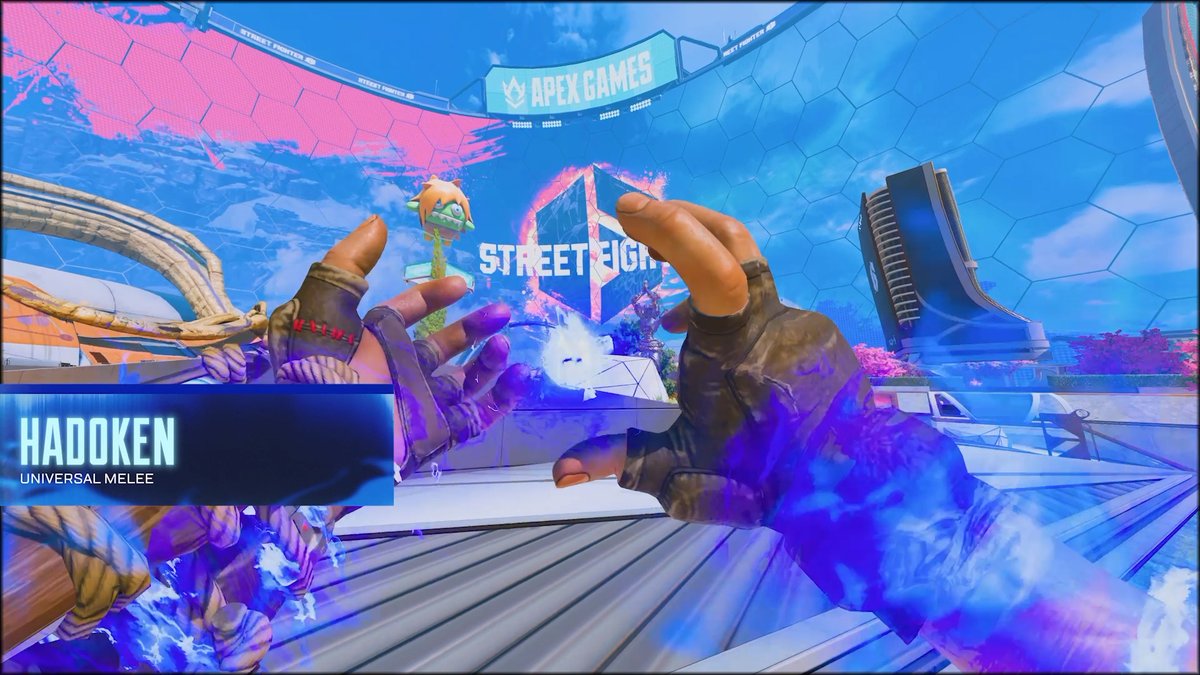 The ultimate power in the palm of your hand. Claim the Hadoken Mythic Universal Melee and leave your mark on the Outlands. Apex Legends VS Street Fighter 6 drops September 22.
