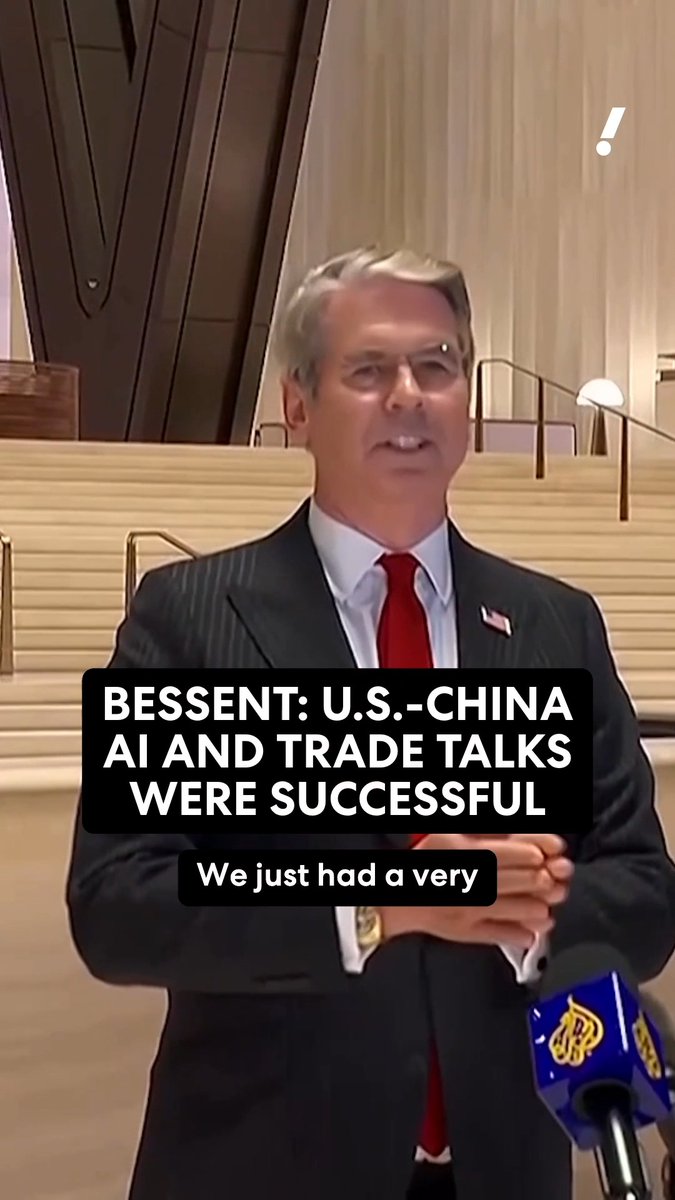 . Treasury Secretary Scott Bessent says the US wants a "shared vision" on AI with China. 🇨🇳