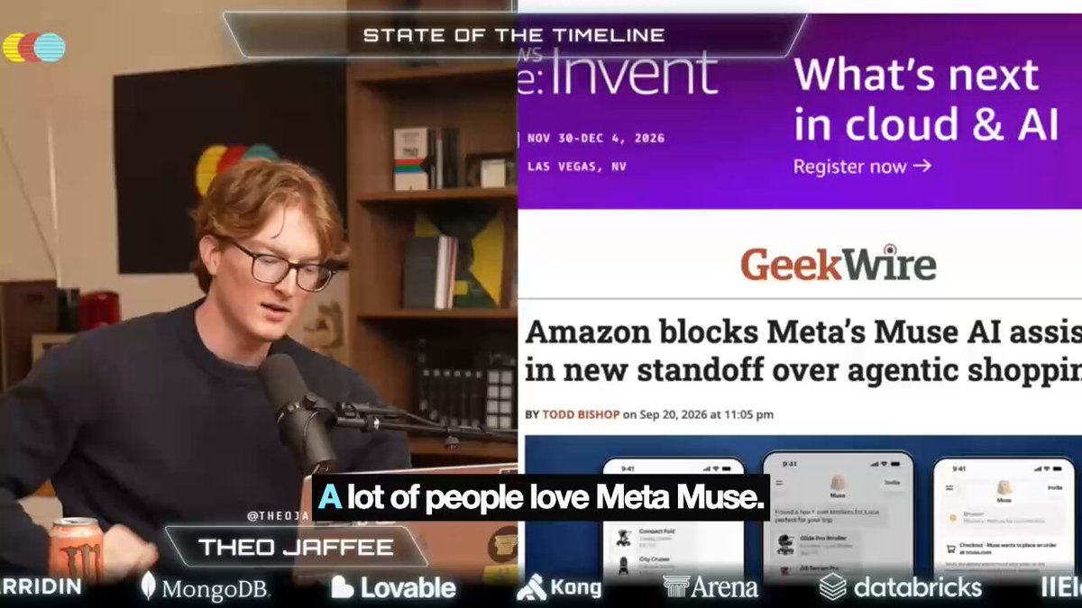 SITUATION EXPLAINED: Amazon asked Meta to keep Muse off its site. Meta said no. • So Amazon blocked it. Muse users trying to shop now hit a popup saying unauthorized AI agents violate Amazon's Conditions of Use • Amazon says Meta never told them, the agent doesn't identify itself, and it appears to store customer credentials • Meta says Muse can't see passwords or payment methods, and credentials go into secure storage • Amazon has spent the past year blocking outside agents, suing Perplexity and blocking Google and OpenAI's shopping agents Theo Jaffee: "This is an early sign of agent wars. There are going to be different agent providers, and some of them will be allowed on some sites, and some of them will be banned on some sites."