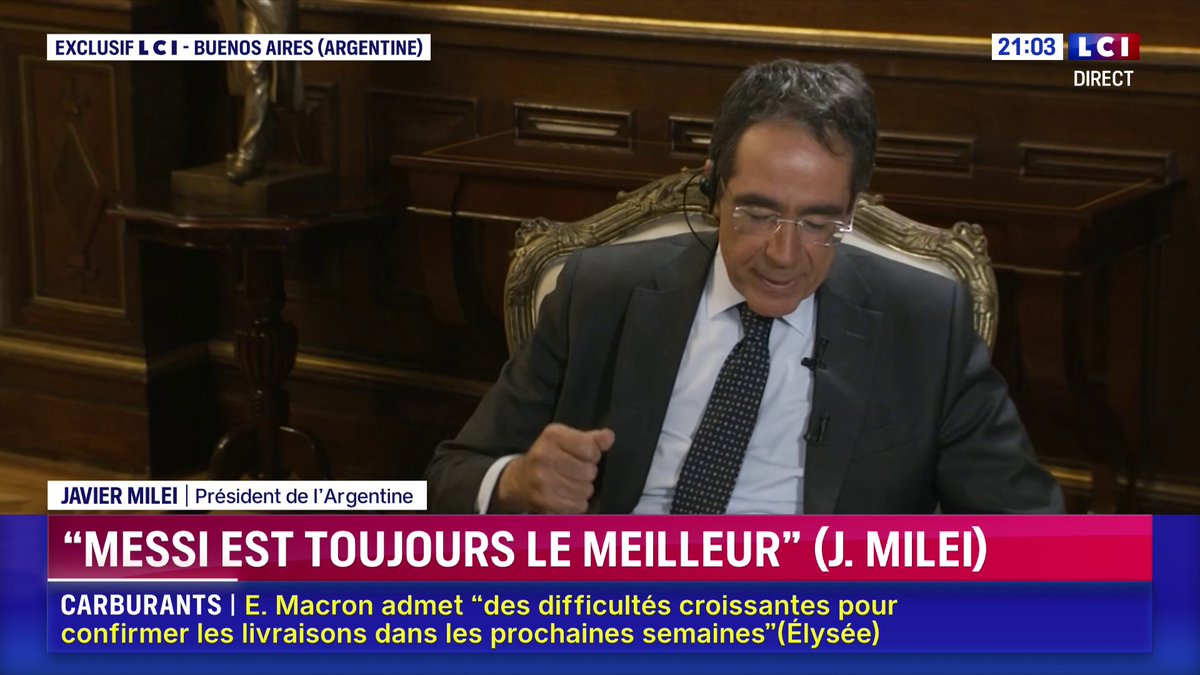 🗣️ Lionel Messi "fait mon grand bonheur", confie le président de l’Argentine, Javier Milei, face à Darius Rochebin sur LCI