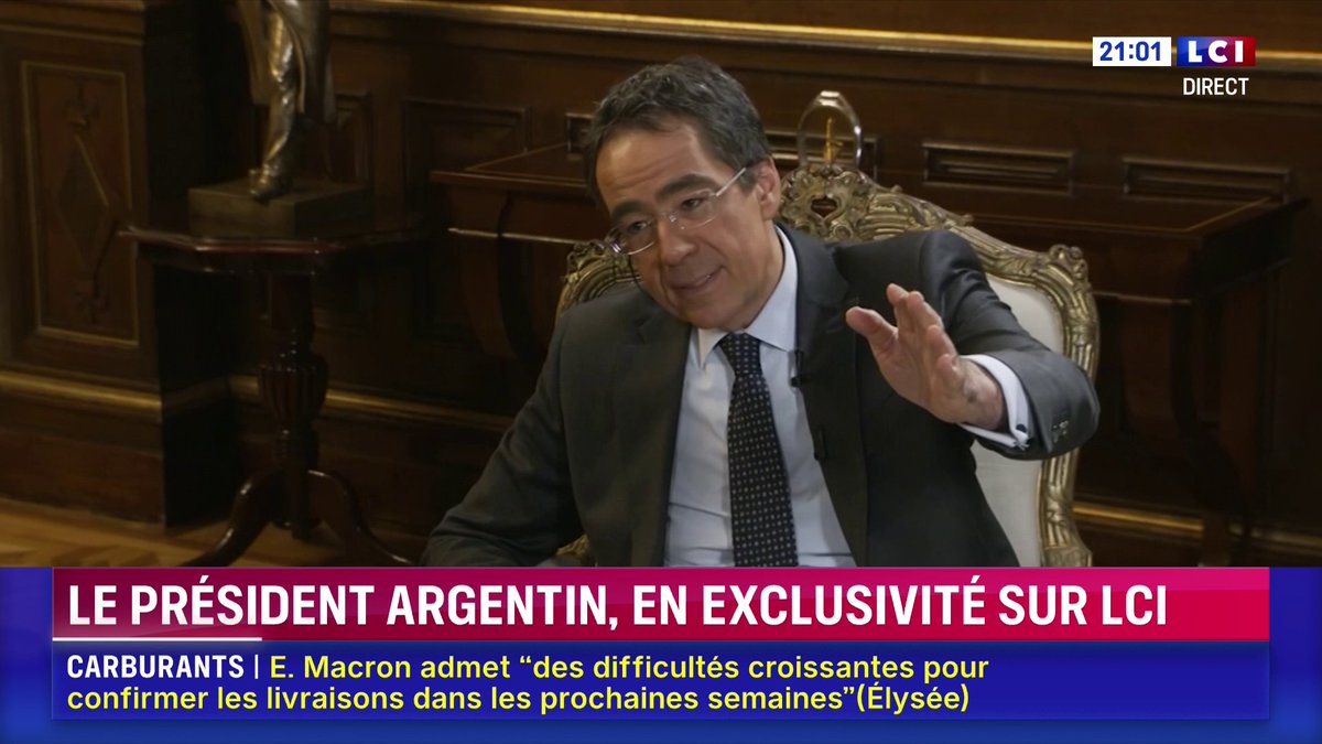 🗣️ "Je remercie la France et tout particulièrement Monsieur Macron", lance le président de l’Argentine, Javier Milei, face à Darius Rochebin sur LCI