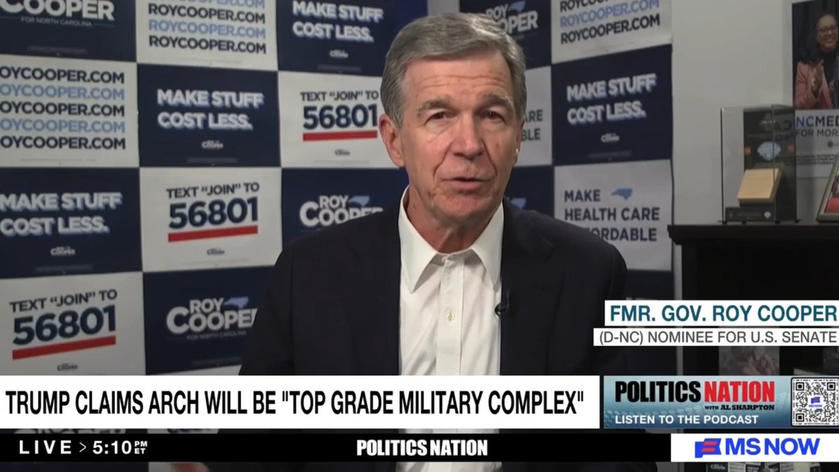 Roy Cooper: Michael Whatley is going to do and say whatever this president tells him to do and say, regardless of whether it's good for the people of North Carolina. He will support the arch, he will support the ballroom, he supports the slush fund, he supports the J6 pardons.