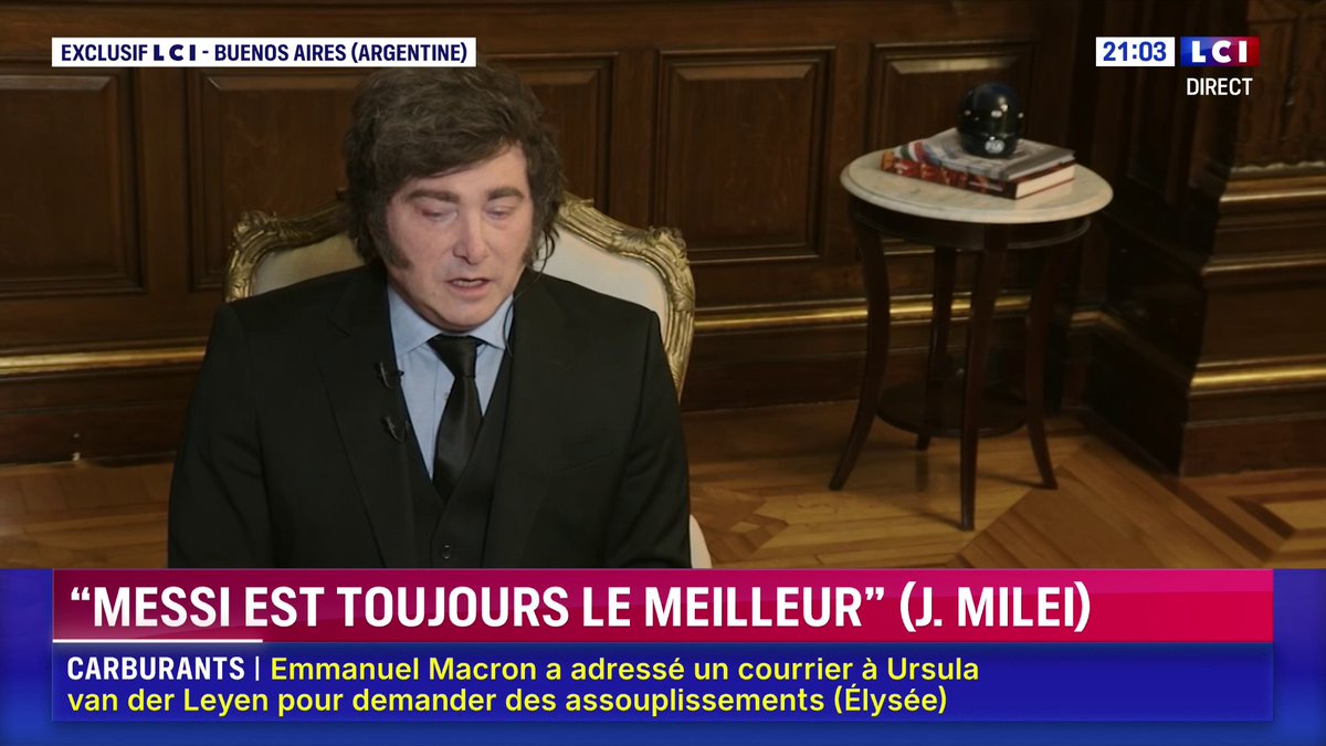 Je viens d’écouter l’interview d’une heure de Javier Milei sur LCI. 3 choses que je retiens : - Il a une haine profonde pour toutes les formes de socialisme, qu’il compare à un poison dont la dose est plus ou moins élevée. - L’Argentine a aujourd’hui une économie très fermée qui va s’ouvrir principalement vers le reste de l’Amérique - Sur les sujets géopolitiques j’ai découvert un président mesuré mais fermé qui a une vision du monde qui me paraît cohérente. Bref une interview assez éloignée des clichés qu’on peut voir sur lui que j’ai trouvée très instructive.