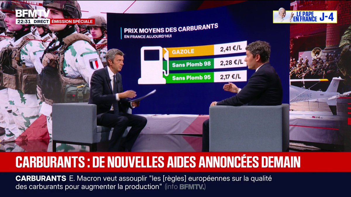 Carburants: Gabriel Attal, candidat (Renaissance) à l'élection présidentielle, affirme que baisser les taxes n'est "pas possible, ni souhaitable"