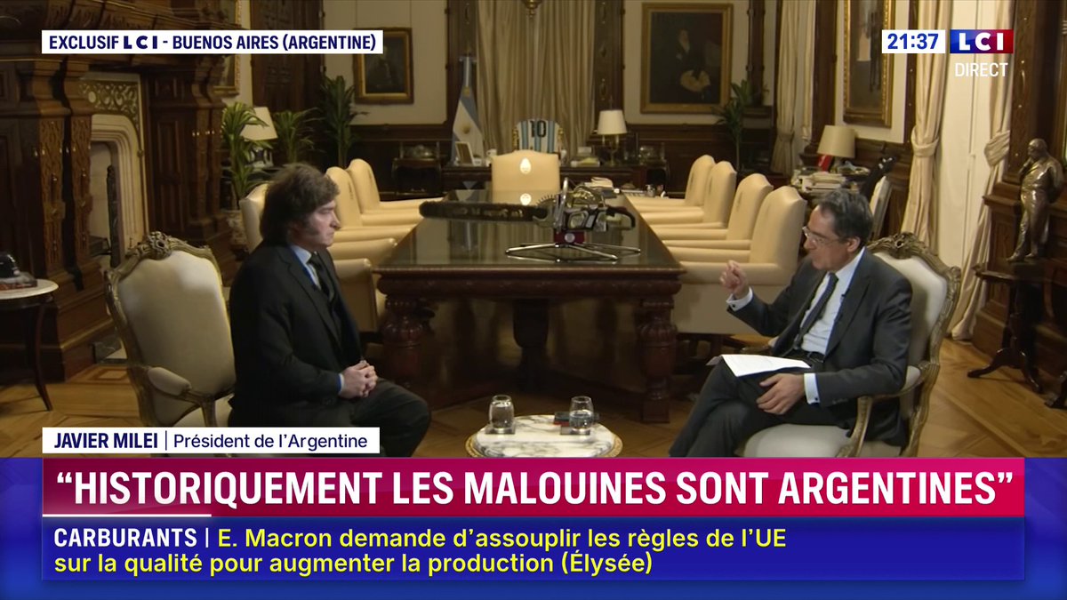 🔴 Elon Musk 🗣️ "Elon Musk est un héros de l’humanité (…) Chaque matin il se lève et et il pense aux problèmes qu’il peut résoudre pour les gens", affirme le président de l’Argentine, Javier Milei, face à Darius Rochebin sur LCI