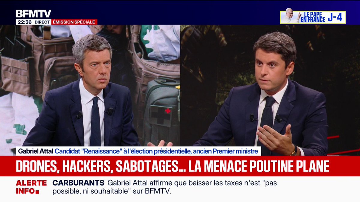 Menace russe: "Tous les pays réhaussent leur vigilance", déclare Gabriel Attal, candidat (Renaissance) à l'élection présidentielle