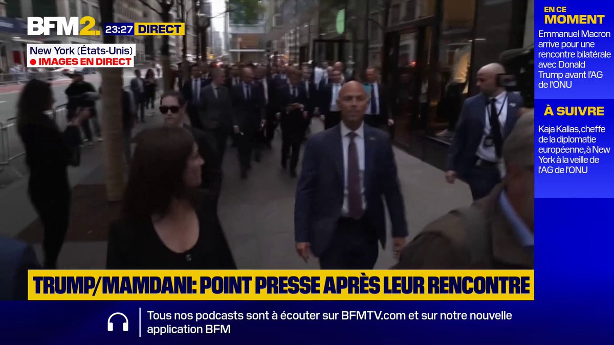 Emmanuel Macron se rend à pied à la Trump Tower à New York ce lundi 21 septembre, où il doit rencontrer Donald Trump, à la veille de l'Assemblée générale des Nations unies #BFM2