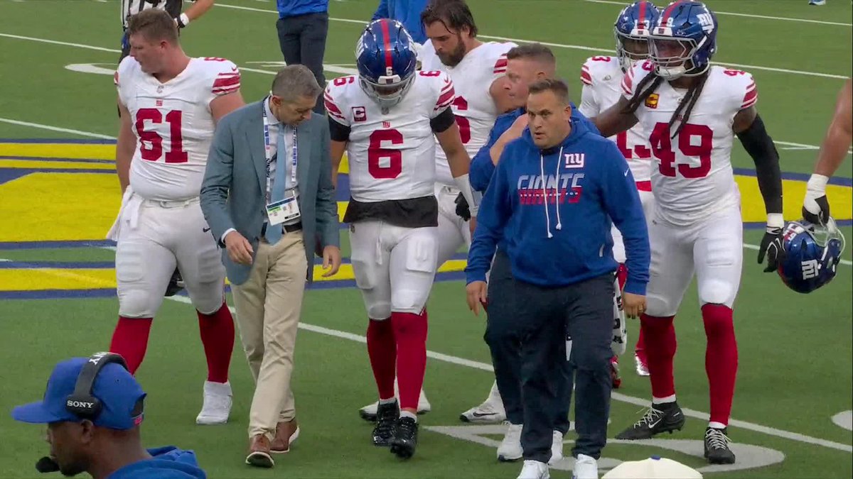 Jaxson Dart went down in pain and was clutching at his left knee after this play. He was able to walk off the field on his own.