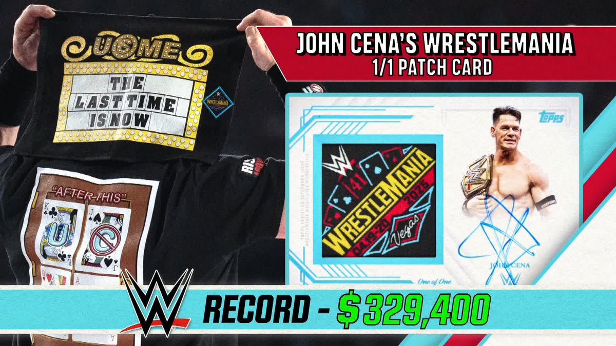 John Cena's WrestleMania 41 Patch Autograph Card sells for a WWE record of $329,400!!! 👏 Fanatics | John Cena